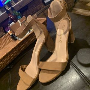 Beige Open Toe Ankle Strap Heels
